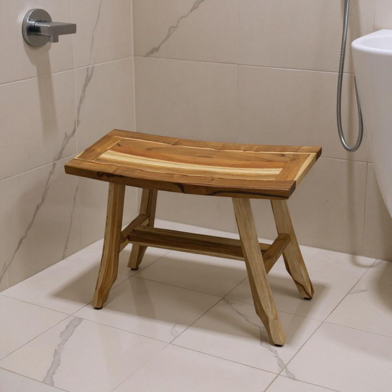Ripley Compact Curvilinear Teak Shower Or Outdoor Bench In Finish, Natural, 18" H x 24" W x 12" D