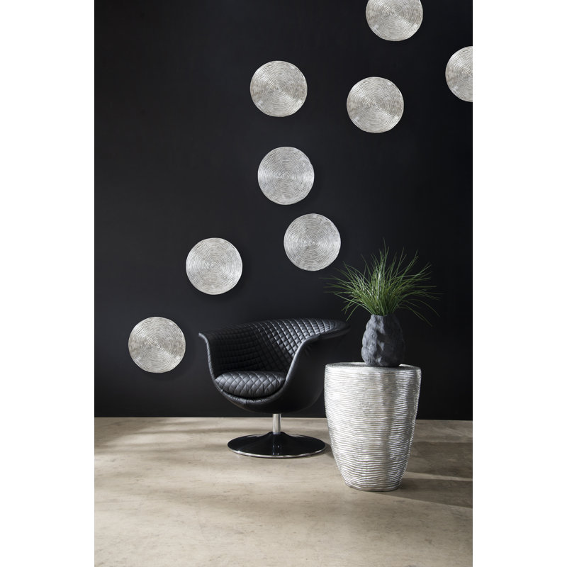 Silver Round Metal Ripple Drum End Table