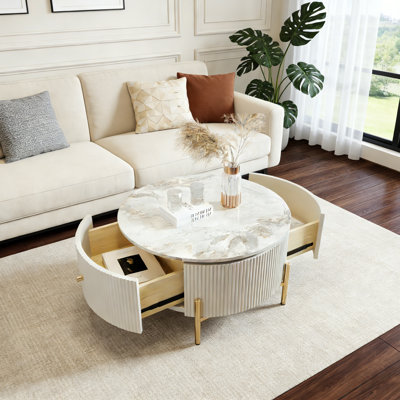 Table basse ronde avec rangement à 2 tiroirs