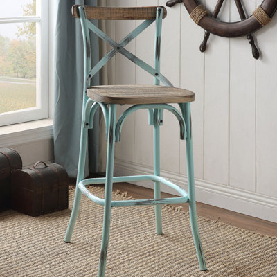 Chaise de bar finition turquoise antique et chêne antique