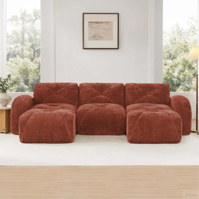 Canapé désossé en forme de U, conception capitonnée, éponge haute densité 32D, conception antidérapante inférieure, aucun assemblage requis, combinaison libre, repose-pieds mobiles pour le cinéma et le cinéma maison, brun rouge