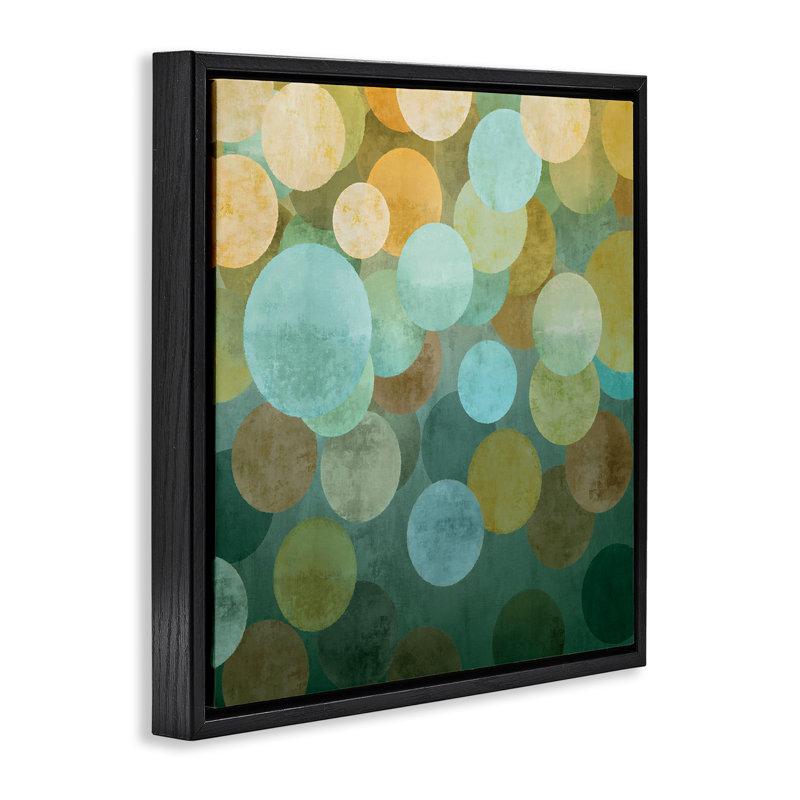 «Layered Green Circles» par Brent Nelson, H 18 po x l 18 po x P 1,7 po, Cadre flottant noir de jais