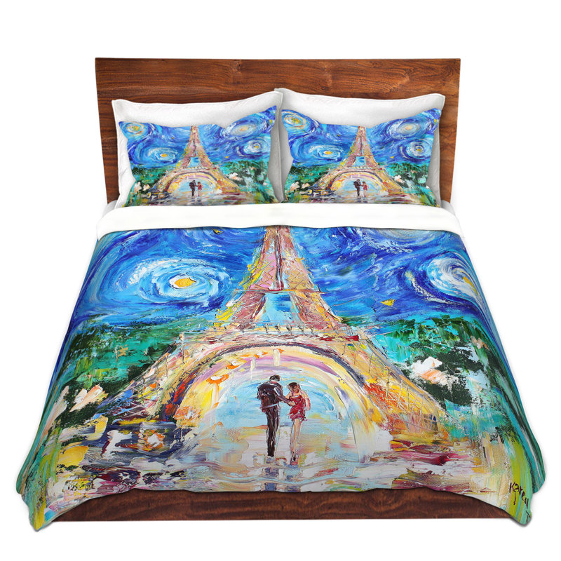  Housses de couette Karen Tarlton Tour Eiffel Nuit étoilée en microfibre, Housse de couette pour très grand lit et 2 très 