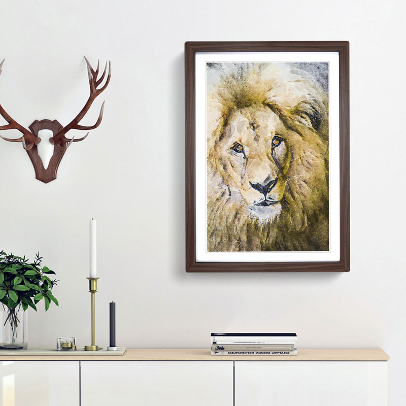 The Face of a Lion - Picture Frame Painting Print, 65cm H x 48cm W x 2cm D, Walnut Framed