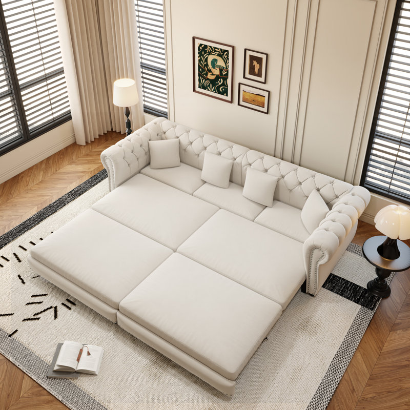 Canapé-lit convertible de 89 po avec canapé-lit Chesterfield, Beige
