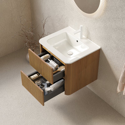 Meuble-lavabo mural avec 2 tiroirs pour salle de bain