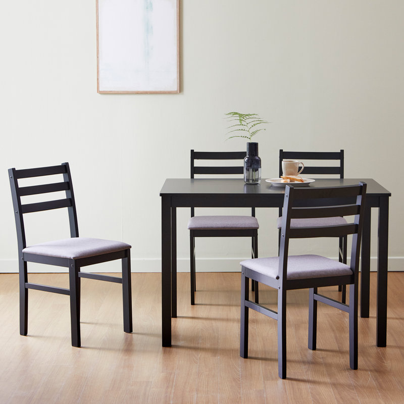 Dainis 5-Piece Dining Room Table Set, Wooden Kitchen Table Chair Set For Four, Black