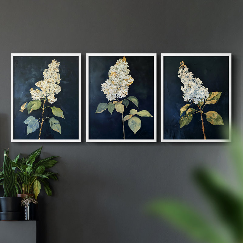 Étude florale série LIX - ensemble de 3 estampes giclées encadrées - prêt à être accroché, Blanc, H 20 po x l 48 po
