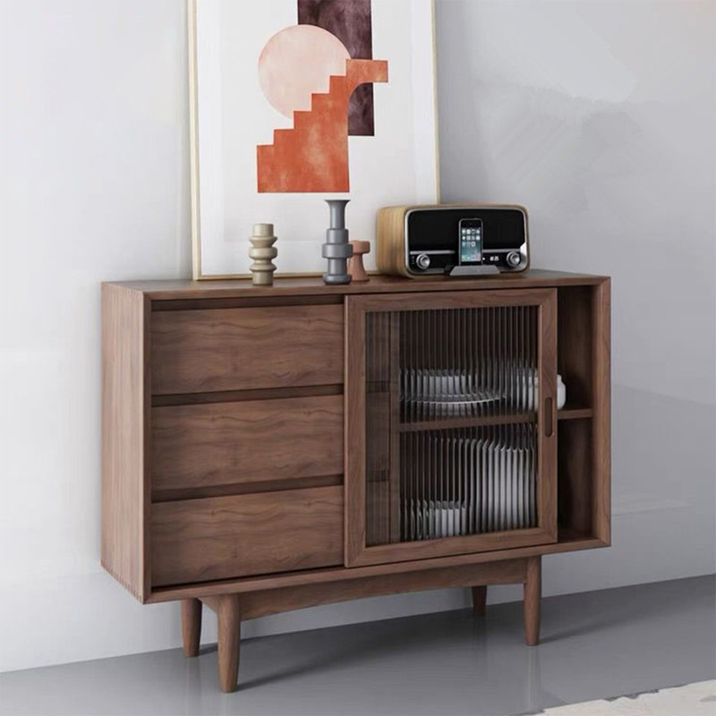 Buffet en bois massif de style japonais, Brun, H 31,5 po x l 39,37 po x P 11,81 po