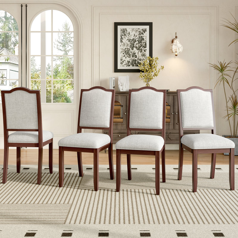 Ensemble de 4 chaises de salle à manger de style campagnard - chaises rembourrées à haut dossier avec pieds en bois d'hévéa