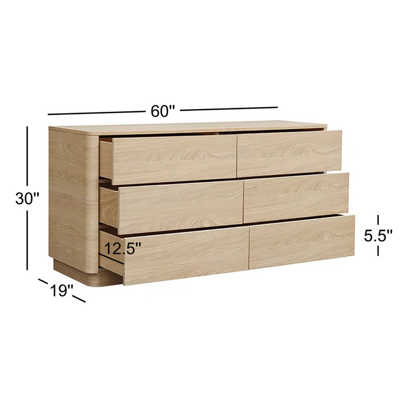 6 Drawer 60" W Double Dresser, Oak
