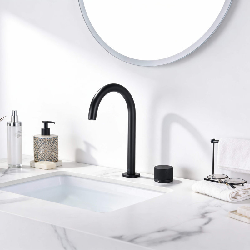 Circular X One Handle Two Holes Bathroom Vanity Sink Faucet with Drain, Matte Black
