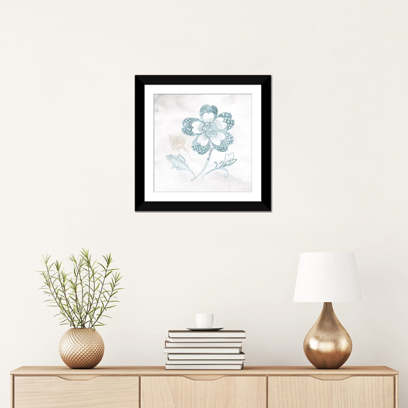 « eastern boho iv bleu-vert », impression sur toile, H 16 po x l 16 po x P 1 po, Papier beaux-arts encadré noir, Blanc