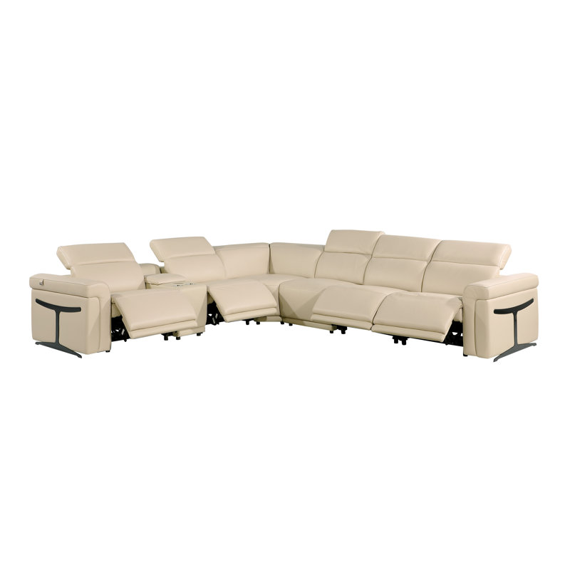 Suhur 7 - Piece Top Grain Italian Leather Reclining Sectional, Beige Genuine Leather