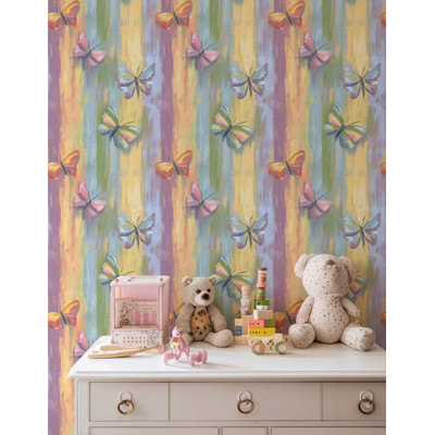Butterfly Wallpaper Pastel Peel And Stick Brushstroke Wall Mural