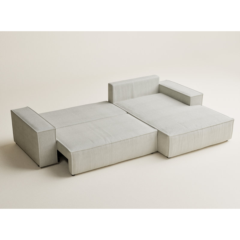 5 Seater Fabric Corner Sofa , Cream Velvet, Right Hand Facing