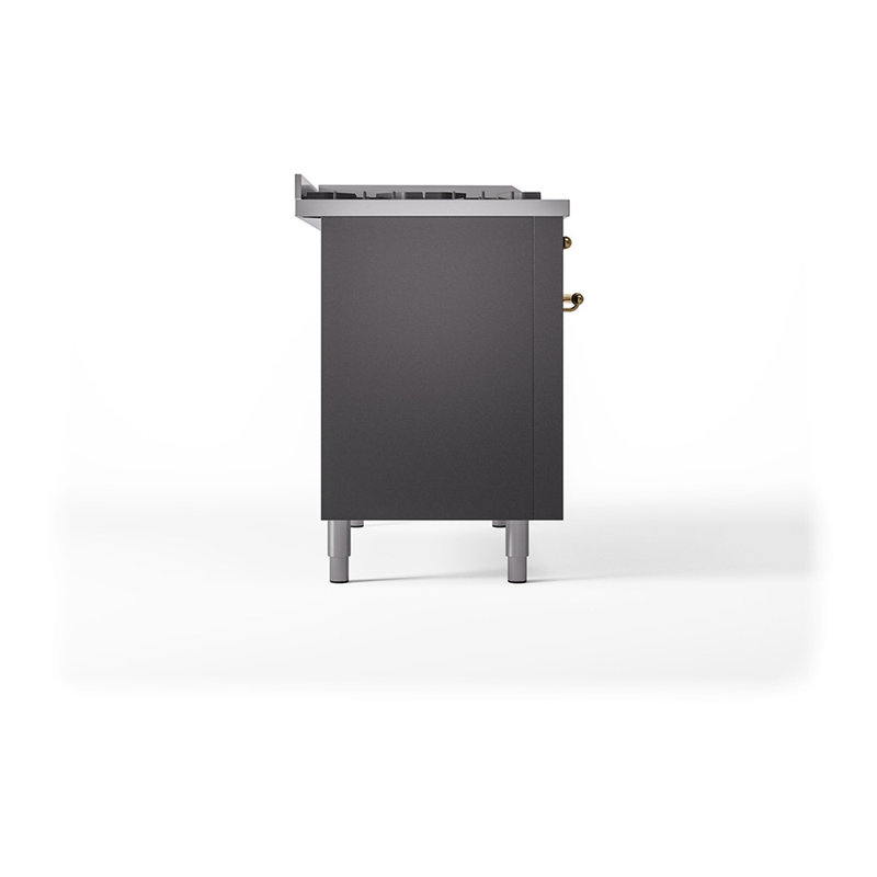 ILVE Nostalgie II Noblesse 48 in Dual Fuel Range, 5 Burner, Griddle, Frenchtop, Graphite Matte/Brass, Liquid Propane