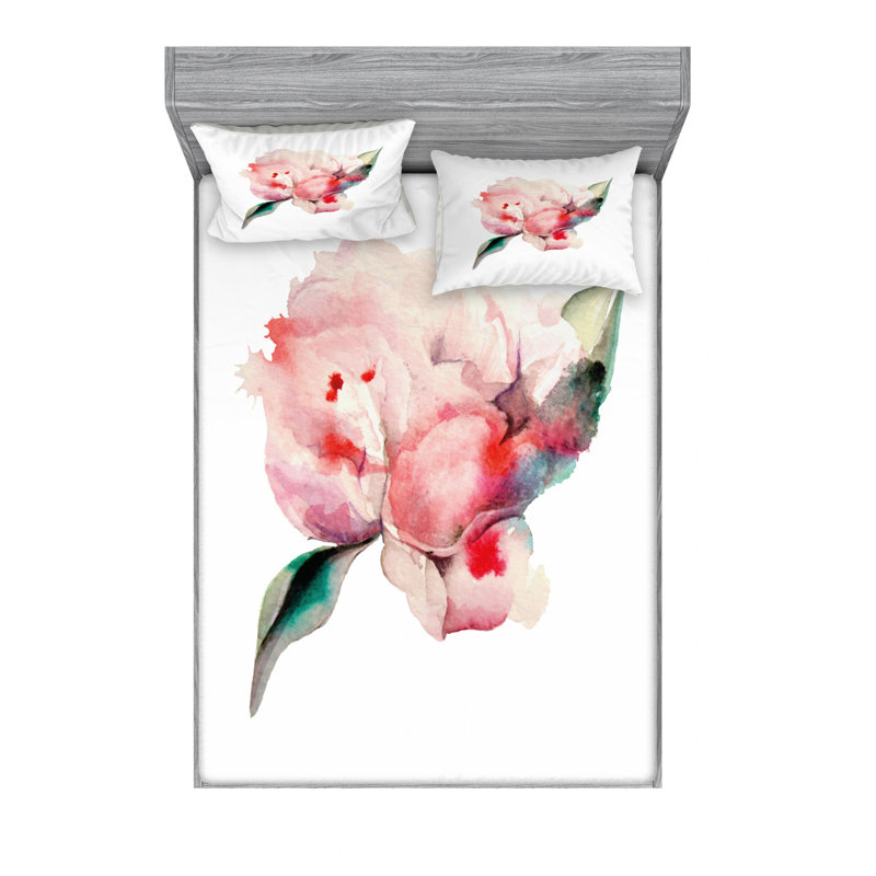 Microfiber Floral Sheet Set, Queen Sheet Set with Fitted Sheet