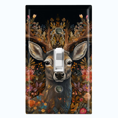 Metal Light Switch Plate Outlet Cover (Elegant Wild Deer Forest Flowers - Single Toggle)