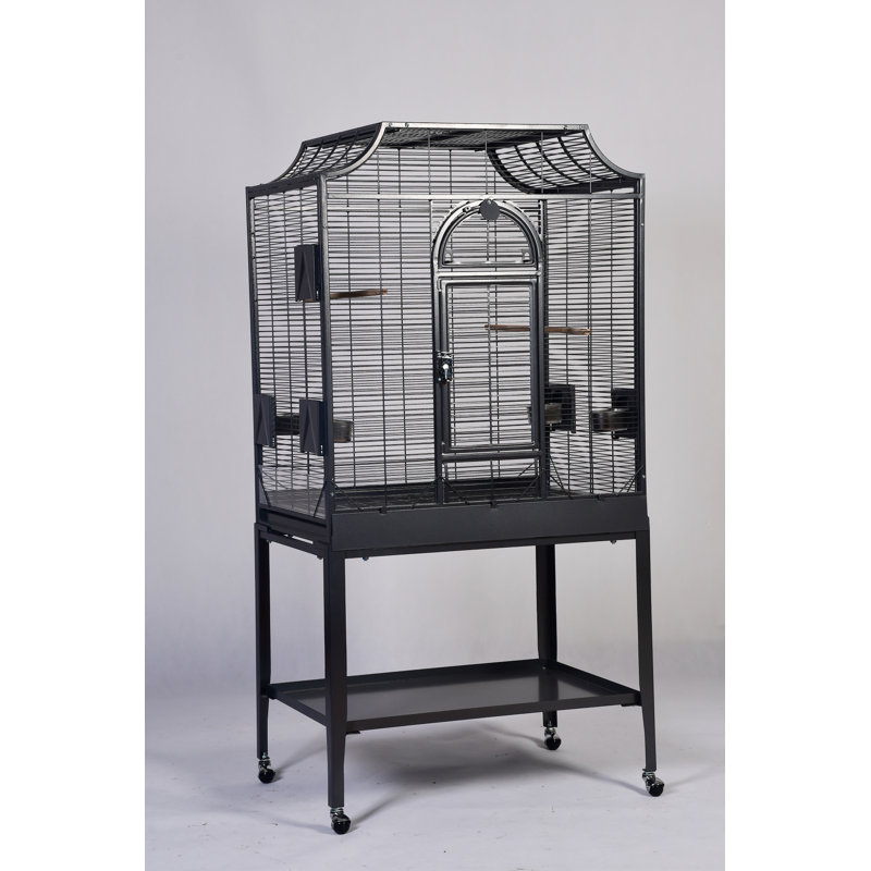 Charlonda 63'' Iron Victorian Top Flight Cage with Wheels, Platinum