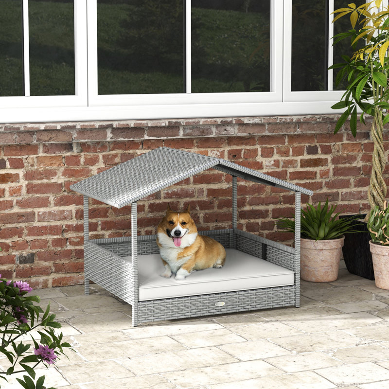 Niche pour chien avec auvent extérieur - lit blanc crème pour chiens de petite et moyenne taille