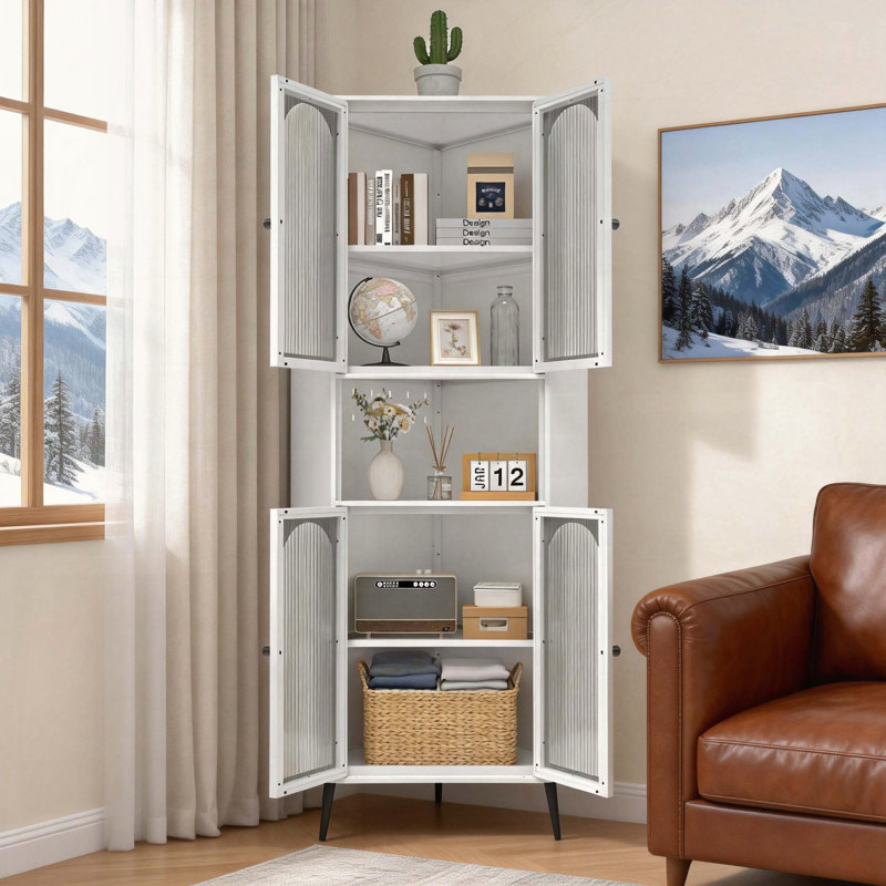 White 73 Corner Metal Storage Cabinet
