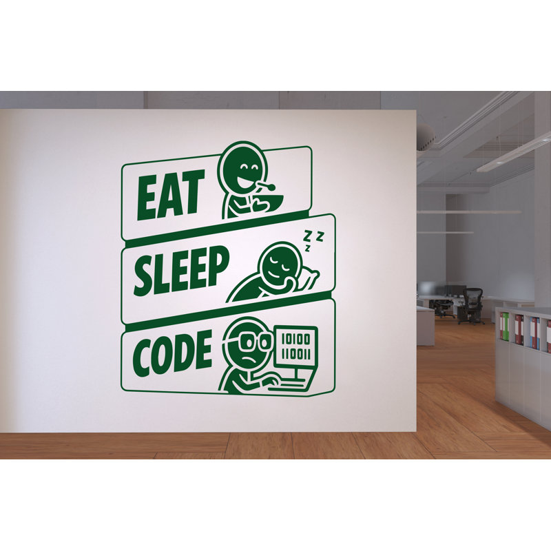 «Eat, Sleep, Code», décorations murales en vinyle, technologie, décoration de bureau 1125DRS, 22x26 inches, Metallic Silver