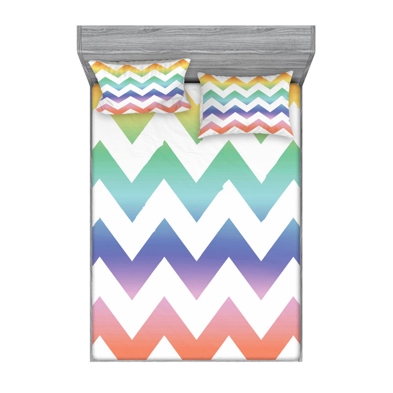 Microfiber Chevron Sheet Set, Queen Sheet Set with Fitted Sheet