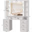 Coiffeuse, lumières, miroir, tiroirs, tabouret, charge, bureau de coiffeuse réglable Brightness, femmes, support de sèche-cheveux coussiné