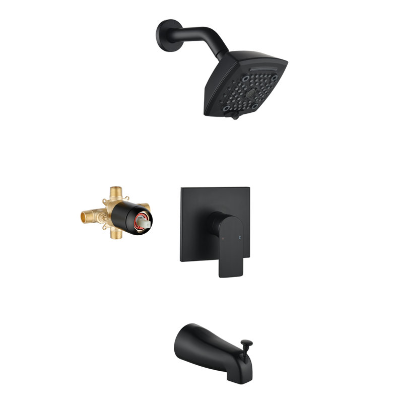 Robinet de baignoire et de douche avec valve de douche brute et poignée, Noir mat