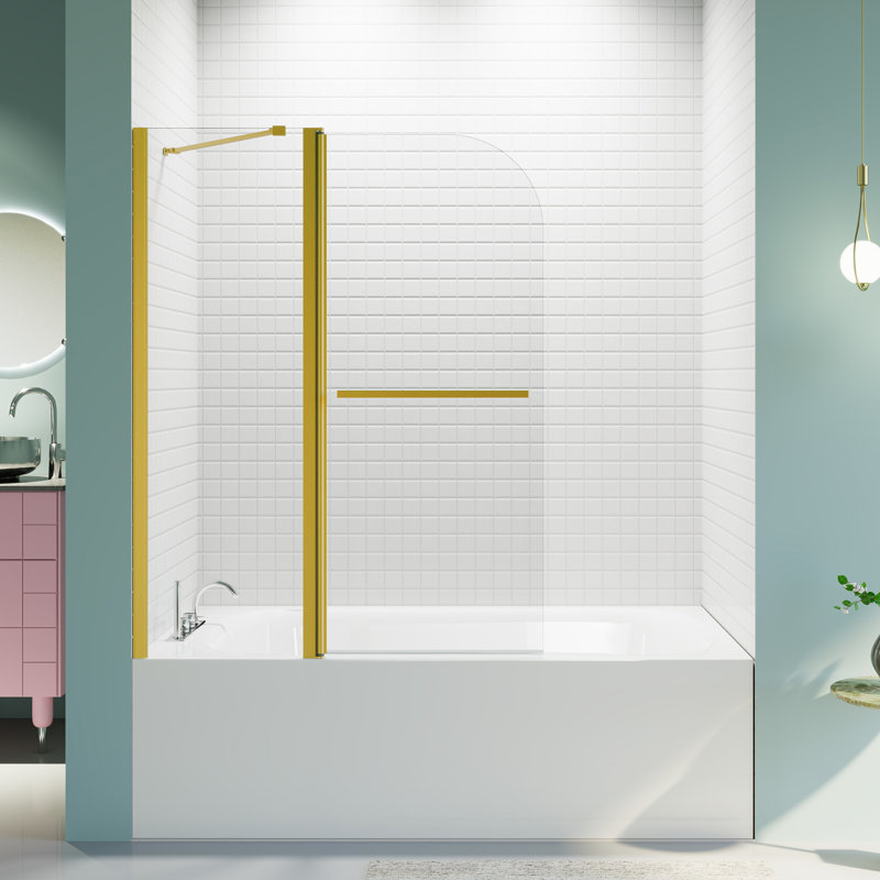 43 In. W * 58 In. H Frameless Folding Shower Doors For Bathtub, Brushed Gold