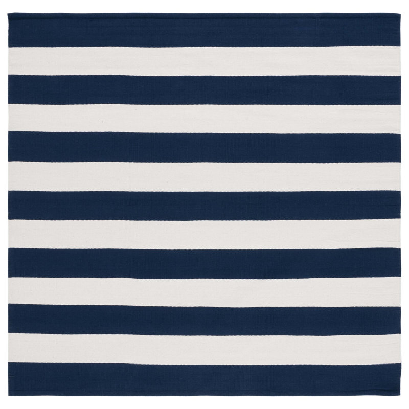 Brookvale Striped Handmade Flatweave Cotton Navy/Ivory Area Rug, Square 6'