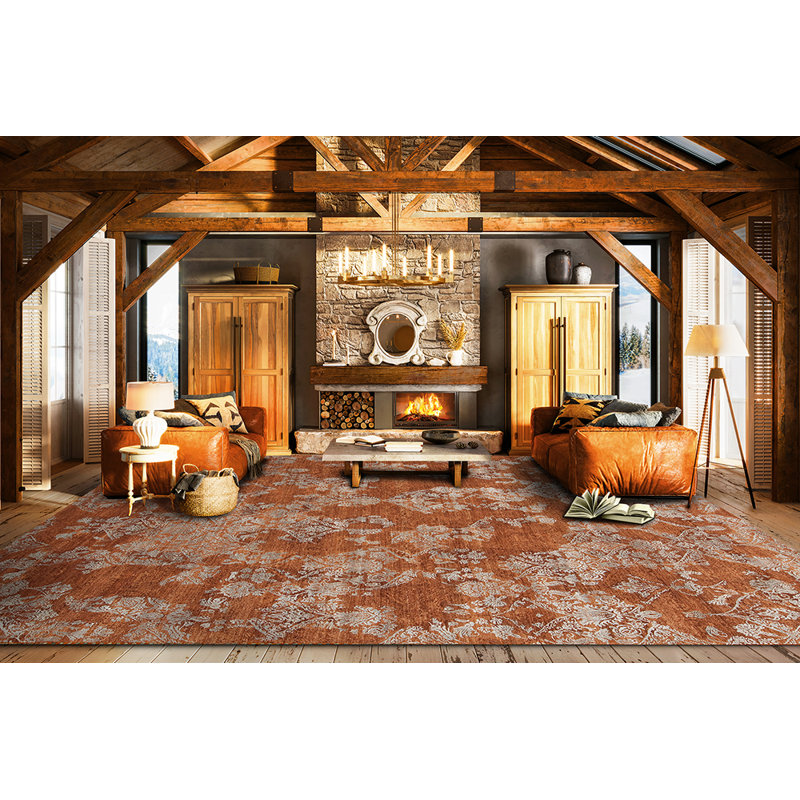 Paradise Damask Area Rug in Orange, Rectangle 8' x 10'