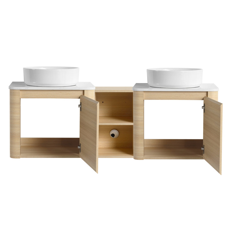 Meuble-lavabo mural 60 po avec lavabo d'art en céramique et 1 tablette de rangement, porte à fermeture en douceur