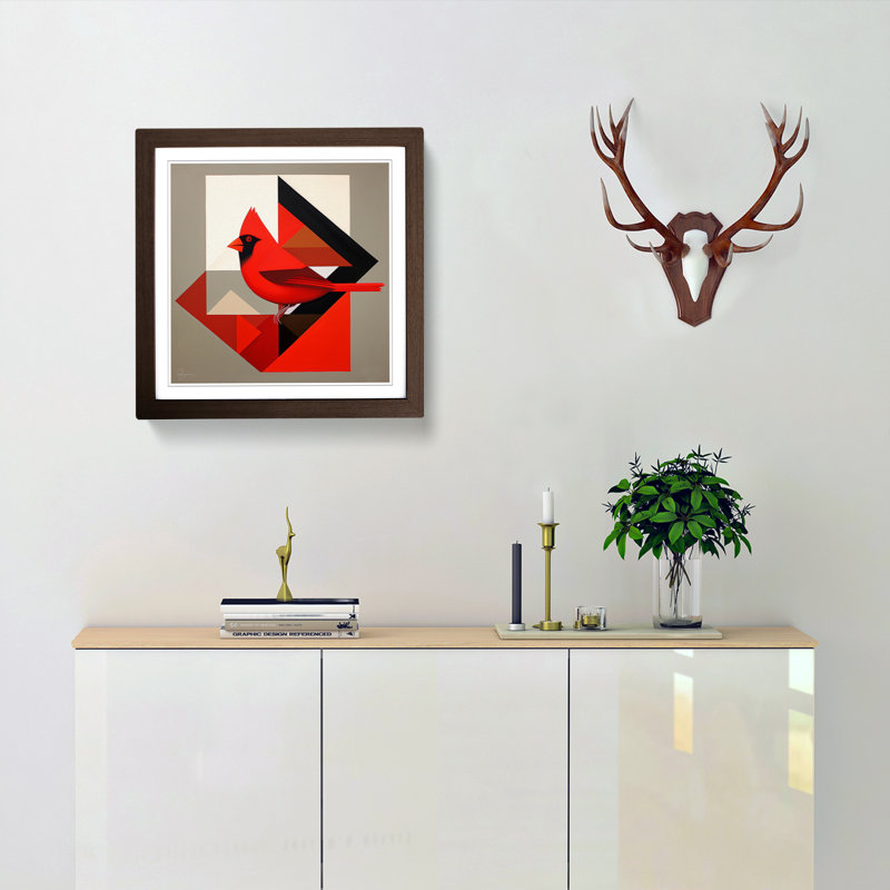 Cardinal Bird Suprematism No.4 - Framed Print, Walnut