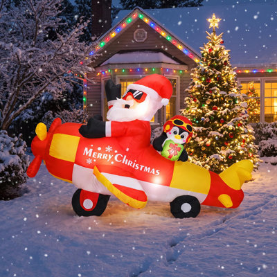 8ft Inflatable Santa Driving Penguin Airplane Outdoor Christmas Decoration - Festive Airblown Holiday Yard Decor for Lawn & Christmas Party