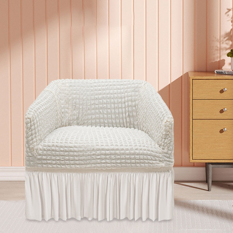 Housse pour canapé à coussins carrés / rectangulaires Skirt, Polyester / polyuréthane beige, H 33 po x l 35,4 po x P 33 po