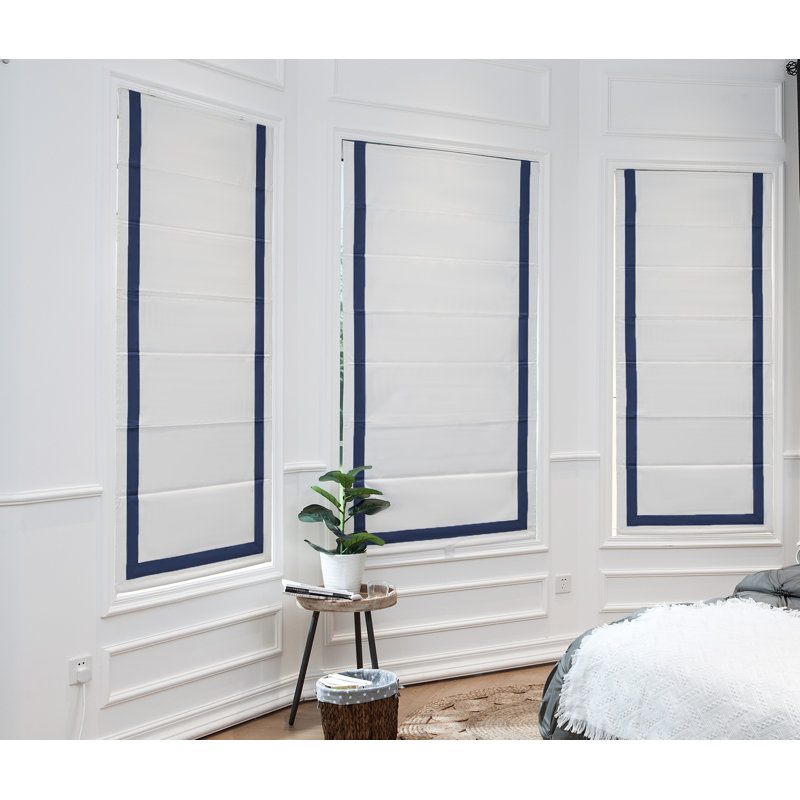 Store romain 100% occultant sans cordon avec bordure en ruban, Bleu marine, L 29 po x L 64 po