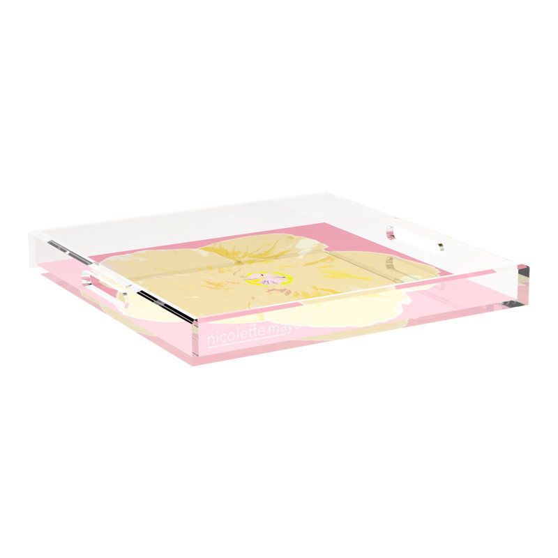 Plateau décoratif carré en acrylique Hibiscus, L 18 po x P 18 po x H 2 po, Rose