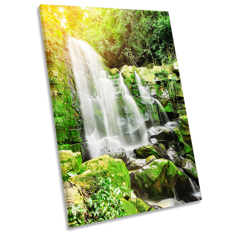 Green Sunrise Waterfall Forest Picture - Wrapped Canvas Print, 45.7cm H x 30.5cm W x 2cm D
