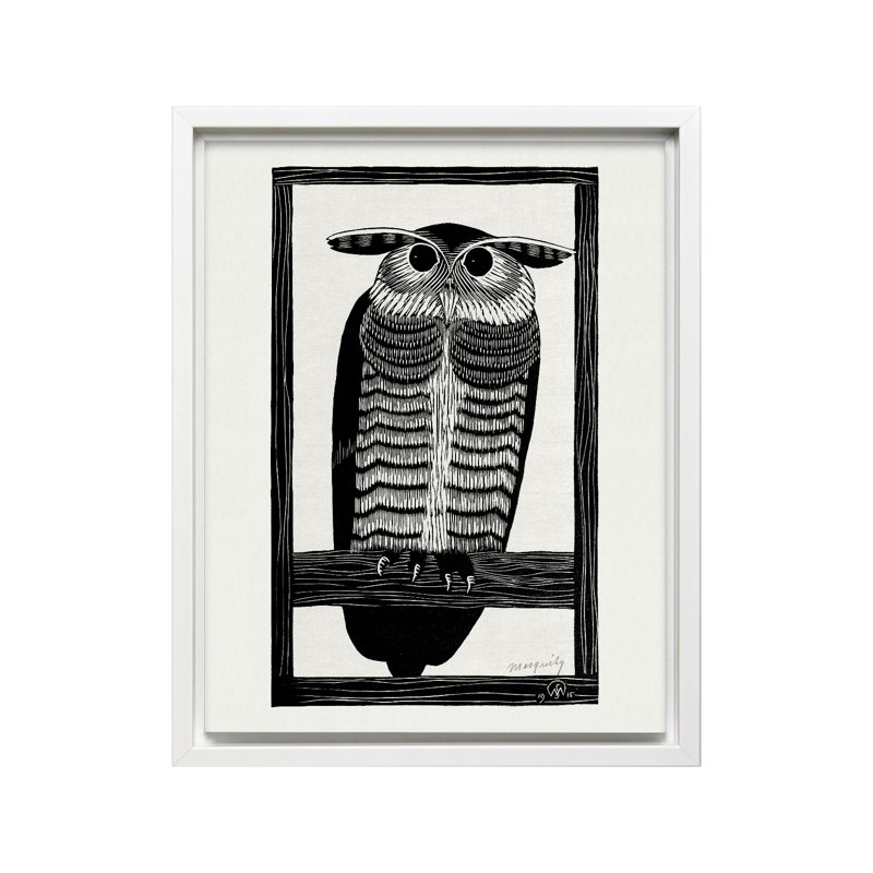 Chouette cornue, Canvas, 24"H x 32"W, White Framed
