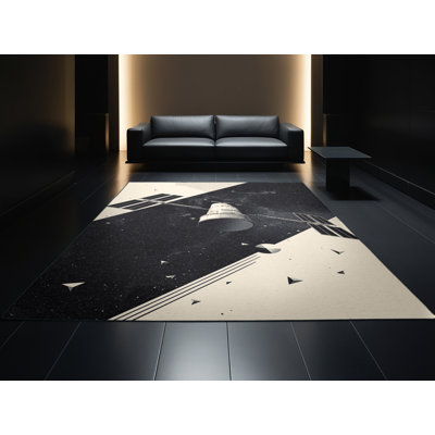 Tapis gris à motif géométrique lavable à la machine de la station spatiale Daleville