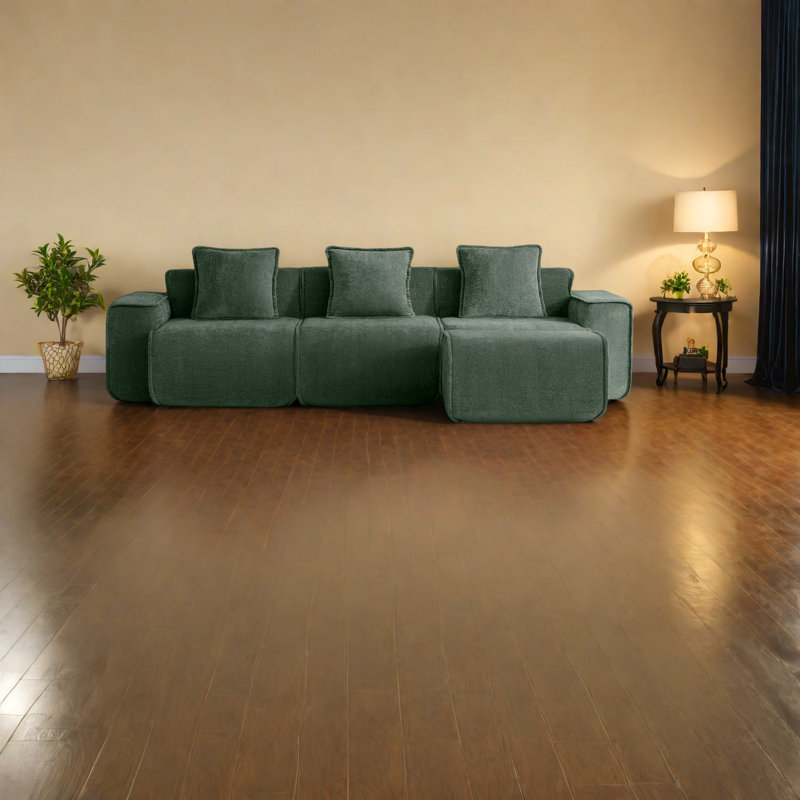 Luxury Velvet Green 3-seat Sectionals, No Assembly, Modern Design