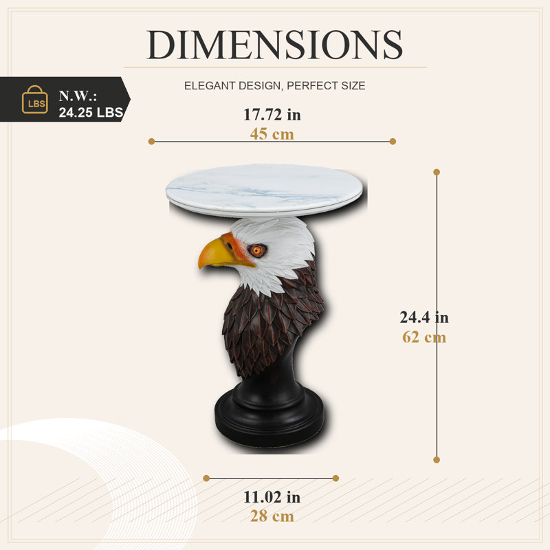 Eagle Head Marble-Top Accent Table