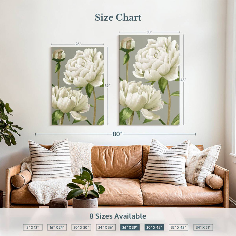 Harnek White Peonies I, 39" H x 26" W