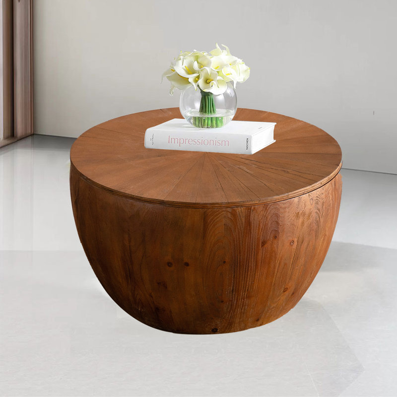 Table basse 31,50 "en forme de seau de style rétro avec fonction de rangement, nature, Brun