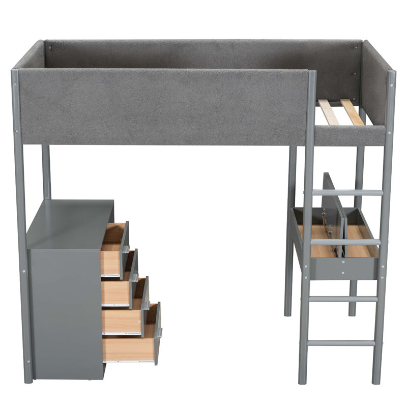 Lit mezzanine Teddy, Lit simple, Gris