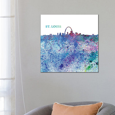 St Louis Missouri Skyline Silhouette Impressionistic Splash 1 Piece Wrapped Canvas Painting