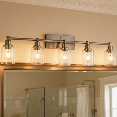 Industrial 6-Light Bathroom Vanity Light Fixture With Clear Glass Shade With Brushed Nickel Finish