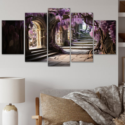 «Japon Art Mauve Wisteria Archway I», impression d'art mural japonais - 5 panneaux